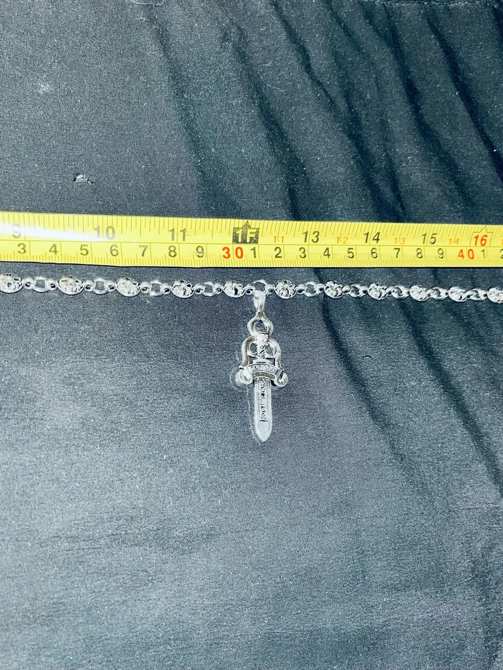 Chrome Hearts Silver Cross Ball Chain W/ Dagger Pendant & Toggle Clasp Closure